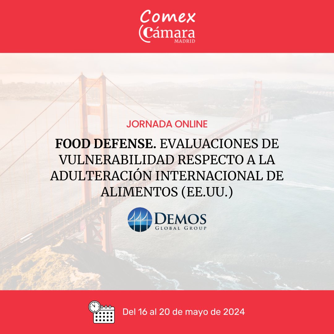 Exporta a EE.UU garantizando la seguridad alimentaria: capacitación indispensable en la Nueva Normativa FSMA: is.gd/0lrZrN

#CámaraMadrid #Internacional #Internacionalización