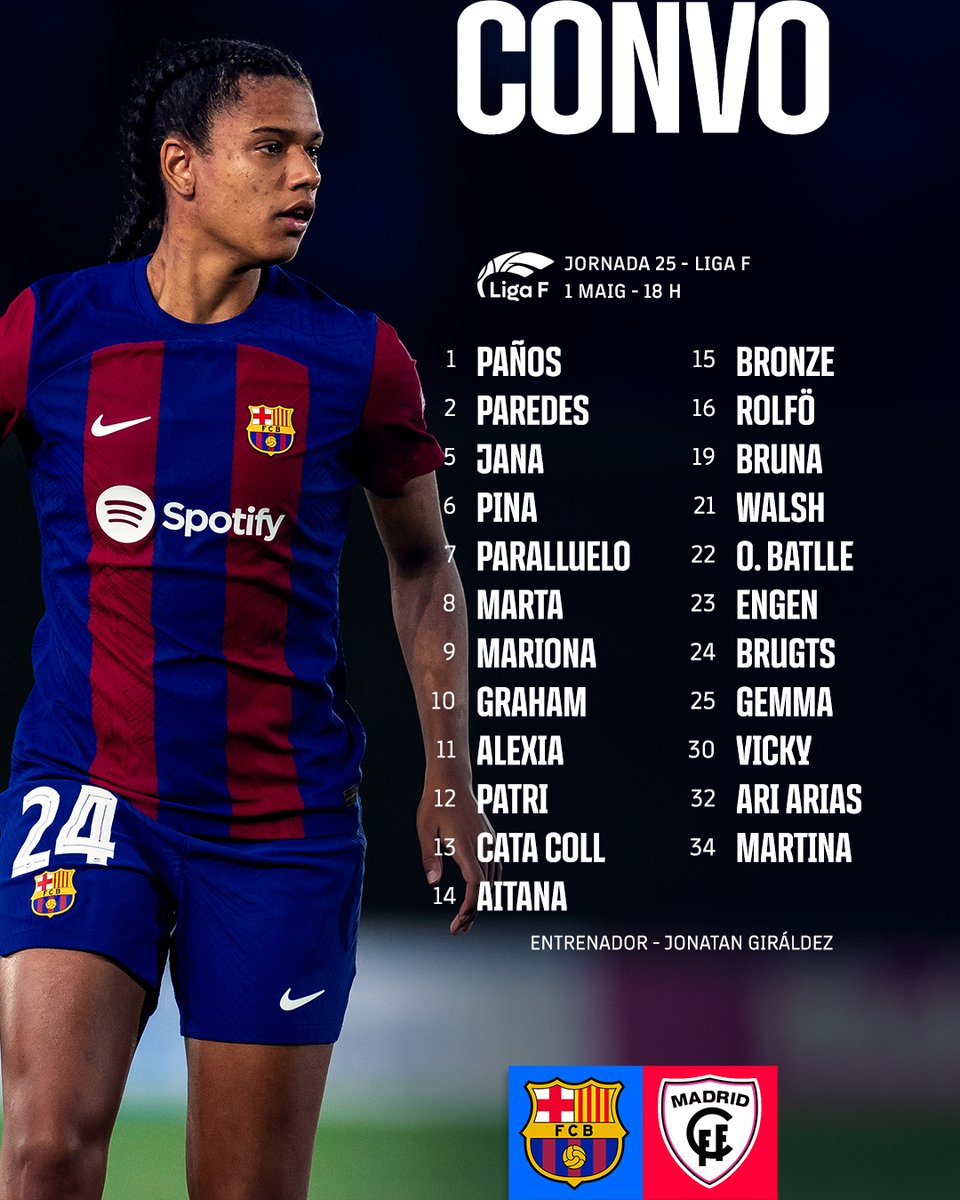 La convocatòria per al #BarçaMadridCFF ✨