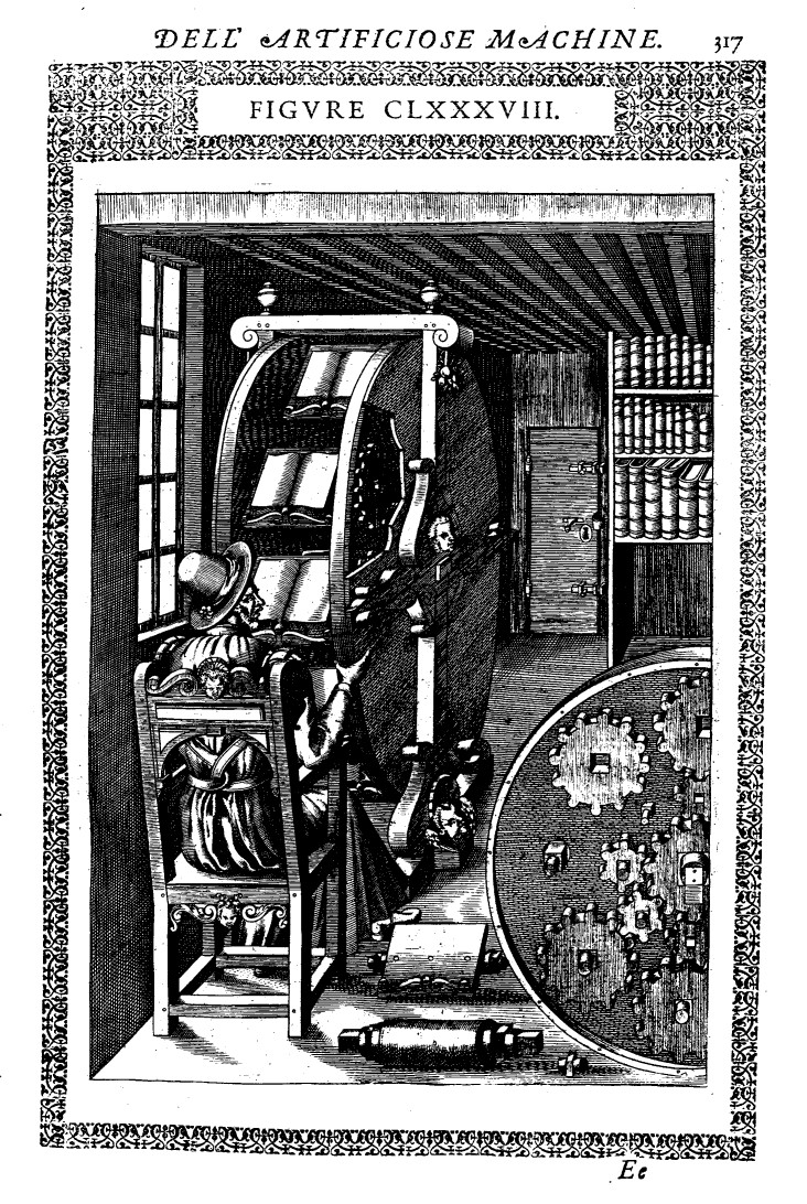 Projecte de màquina per llegir diversos llibres a la vegada. Itàlia, segle XVII