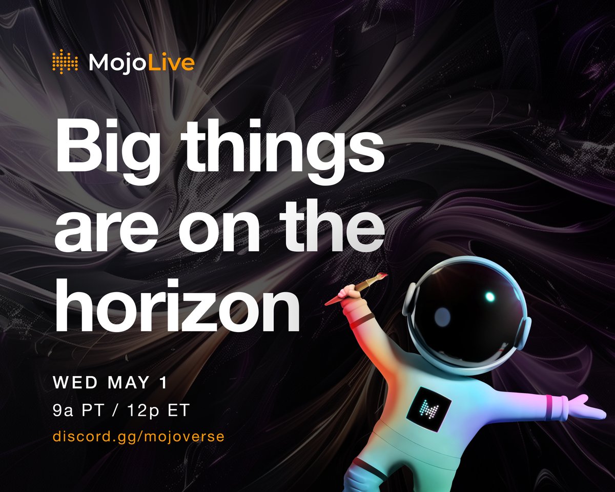 🚨 All systems go!

Join in for alpha, giveaways, trivia, prizes, news, and much more!!

Tune in tomorrow ✨LIVE✨, Wed at 9a PT / 12p ET.
discord.gg/mojoverse