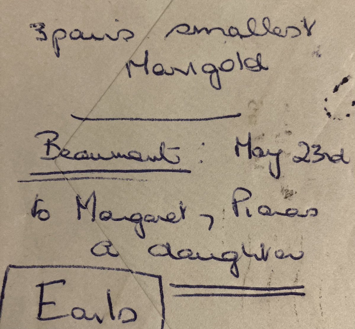 Mind you when it came to birth of her 4th child/daughter, me, all that she seems to have kept as a memento is draft of the ‘birth’ notice for @IrishTimes, on the back of an old envelope, mid shopping list incl. 3 pairs of marigolds rubber gloves, small. 😠😂. #materialculture