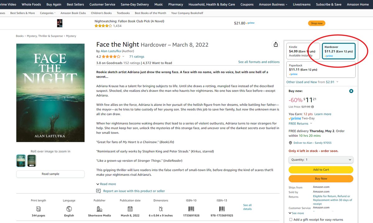 Amazon is currently selling hardcover copies of my debut novel, FACE THE NIGHT, for only $11. That's less than it costs to print! Go grab one of the few remaining copies! amazon.com/Face-Night-Ala…