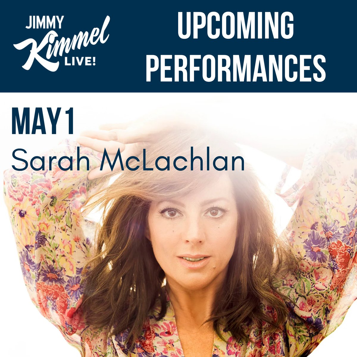 🎶 Join us at @JimmyKimmelLive tomorrow for a surprise performance by @SarahMcLachlan! Request tickets now: bit.ly/3yvZbXJ

May 1
Los Angeles, CA
Ages 16+

#Music #SarahMcLachlan #FreeTickets #LosAngeles