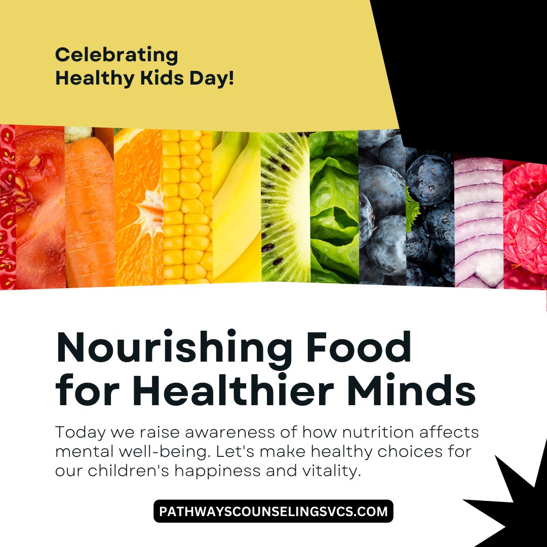 🌞 Happy Healthy Kids Day! 🌞 At Pathways Counseling Services, we believe that when we nourish our bodies with wholesome food and energizing movement, our mental well-being flourishes! 🍎🏃‍♂️💭#HealthyKidsDay #MentalHealthMatters (1/3)