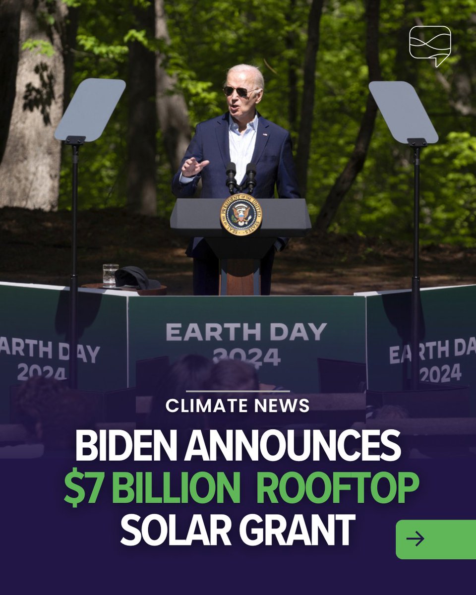 HUGE Climate News! ☀️🌍 President Biden announced $7 billion in grants for residential solar projects, providing clean energy for nearly a million households. The funding will also launch the #AmericanClimateCorps this June, preparing young people for careers in climate.