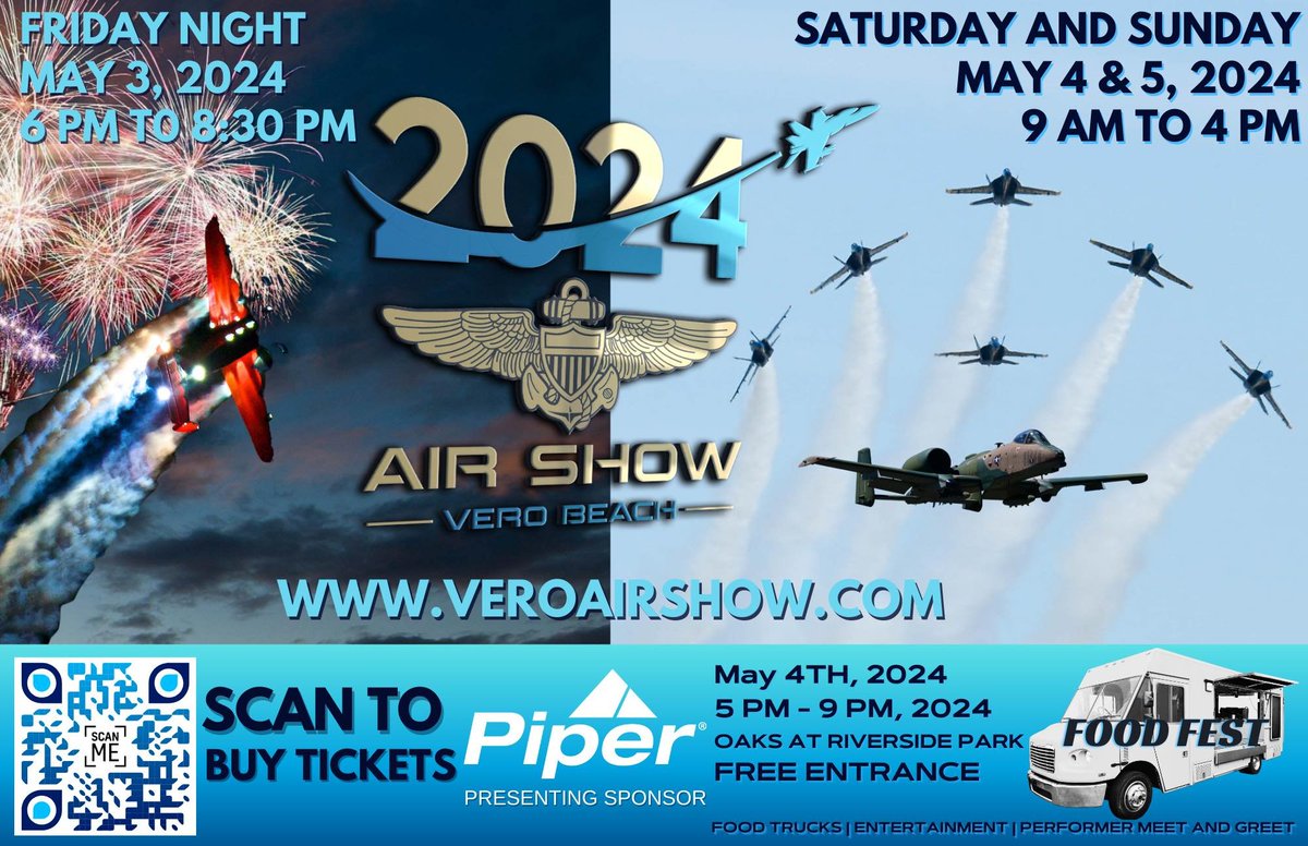 Attention everyone! Get ready for some exciting activity at the airport! Please be advised that this week there will be increased military jet activity in the skies over Vero Beach. While this activity may result in loud noises, please do not be alarmed!
 📸 = Vero Beach Air Show