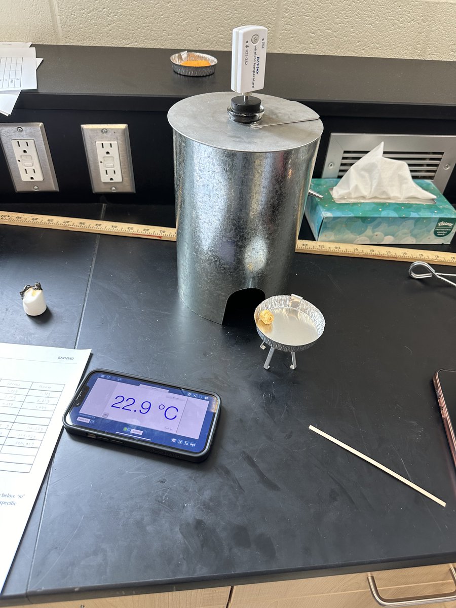 One of my colleague’s classroom: doing some real calorimetry to measure the energy contained within foods! #STEMeducation