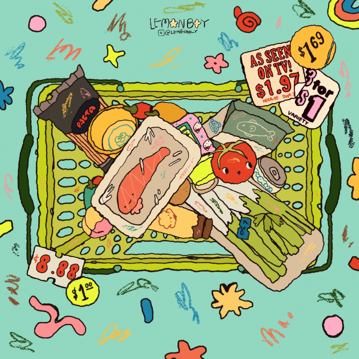 supermarket basket 🛒🍅 🫑 Instagram: @ lemonbo_y #illustration #sanrio #hellokitty