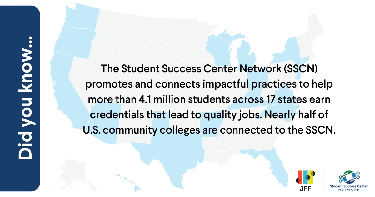 As we close out #CommunityCollegeMonth we want to celebrate the work of our Student Success Center Network (SSCN). The SSCN works with 17 states to support all learners to reach career and economic advancement. Learn more about the SSCN >> jfflink.org/3xWDRfE