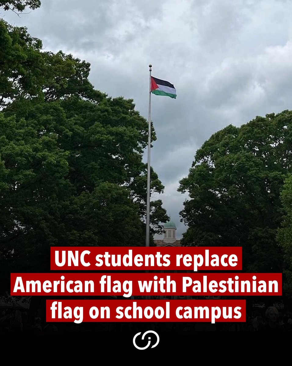 🚨BREAKING: The terror mob at UNC Chapel Hill has taken down the American flag and replaced it with the Palestinian flag.