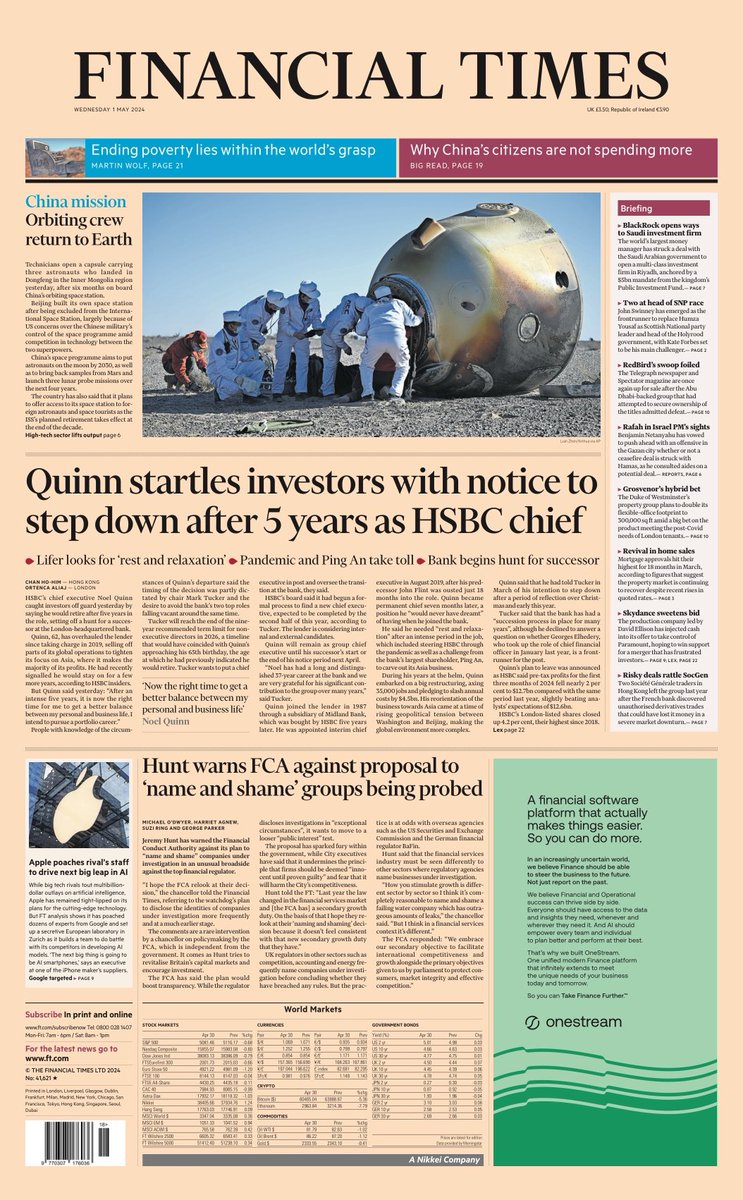 FT UK: Quinn startles investors #TomorrowsPapersToday