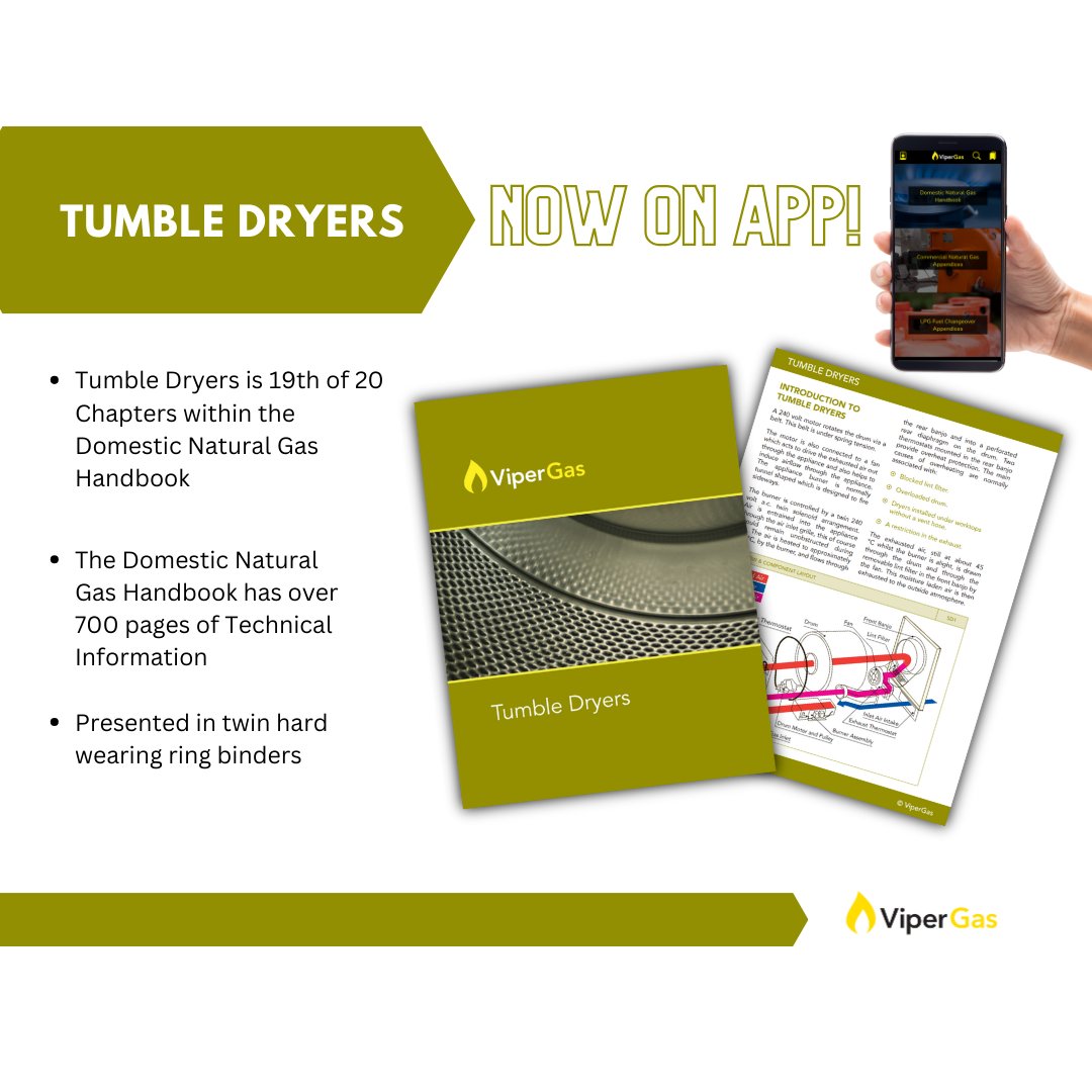 📚ViperGas - Domestic Natural Gas Handbook 📚

Tumble Dryers

vipergas.co.uk 

#gassafe #gas #heating #gasengineer #acs #gastraining 
#tumbledryer #tumbledryers