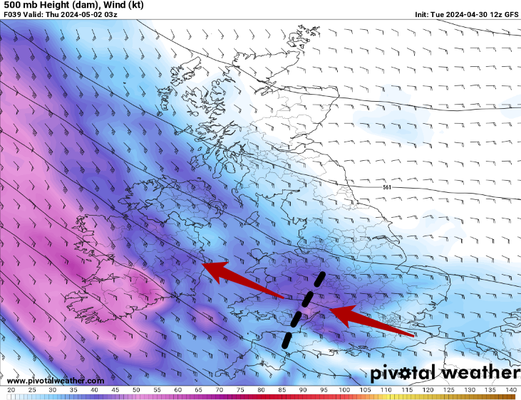 Very early on Thursday will probably be the first significant thunderstorm event of the year. A shortwave trough embedded in a frontal zone will interact with a moist plume of air, likely leading to the development of thunderstorms moving from the Channel into CS England.
