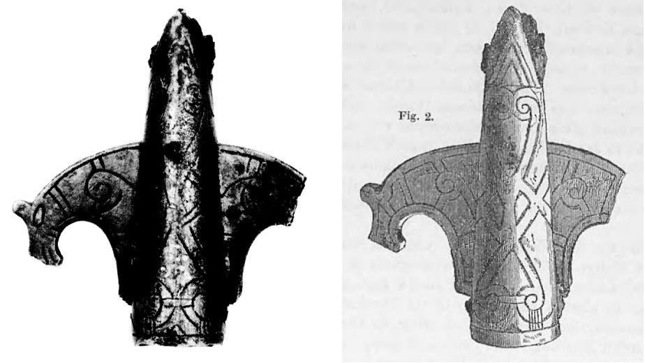 A Viking Age winged spear socket with zoomorphic wings from Farnham, North Yorkshire, 11th Century. Similar examples have been found in Finland, and this one may have been made further east.
