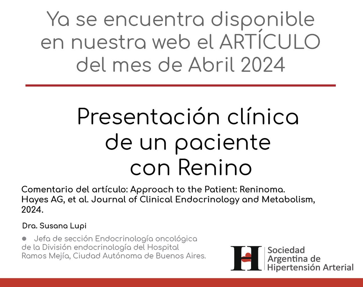 📢Les compartimos el artículo SAHA de Abril 2024 a cargo de la Dra. Susana Lupi Link💻: saha.org.ar/Art%C3%ADculo_…