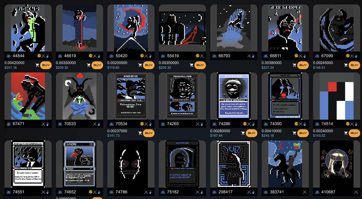 The NEXUS Collection is officially FINISHED! 🖤 All 21 cards are viewable here: stamped.ninja/collection/nex… TYSM to all collectors, frens who helped along the way and especially to guest artist legends @VSTRVL_FFF @nathansonic @DankFroglet and @jamex_art NEXUS was my first ever