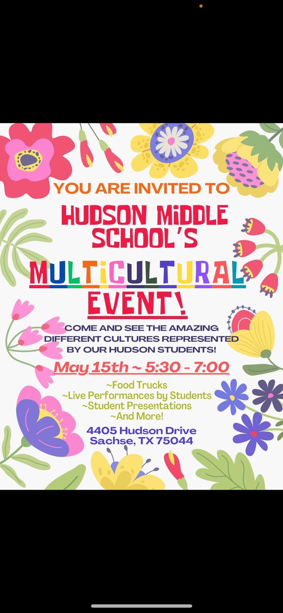 We hope you can join us for the Hudson Middle School Multicultural Event! ❤️🦅❤️🦅❤️