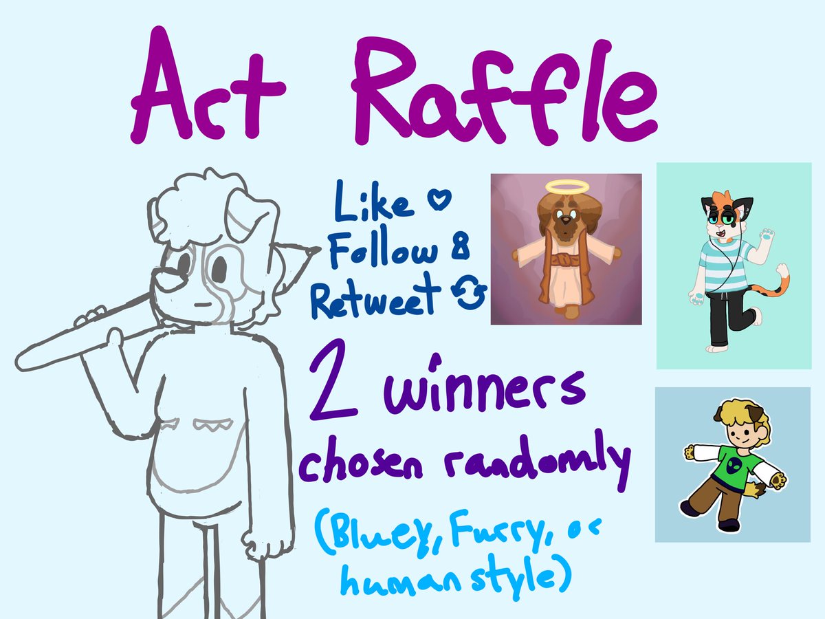 ART RAFFLE!!
Thanks for 250 followers 
In celebration, I’m doing an Art Raffle!!

Rules:
Like this tweet
Follow me
Retweet this tweet
Comment either a reference!

Winners will be announced in a week and will be contacted after the announcement

Good luck to everyone!