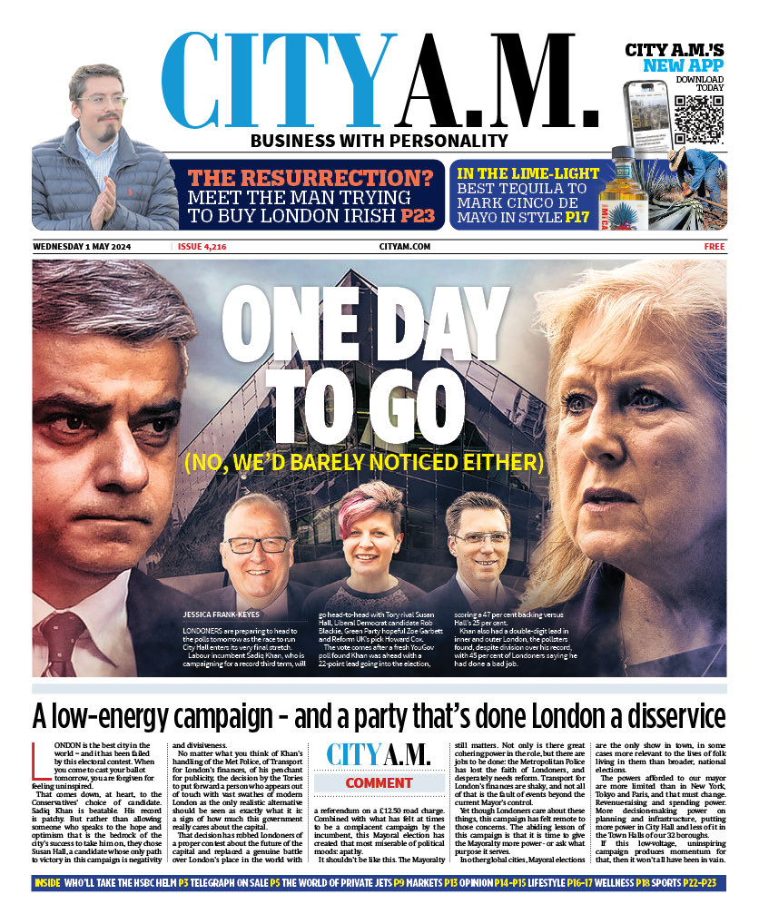 CITY AM: One day to go #TomorrowsPapersToday