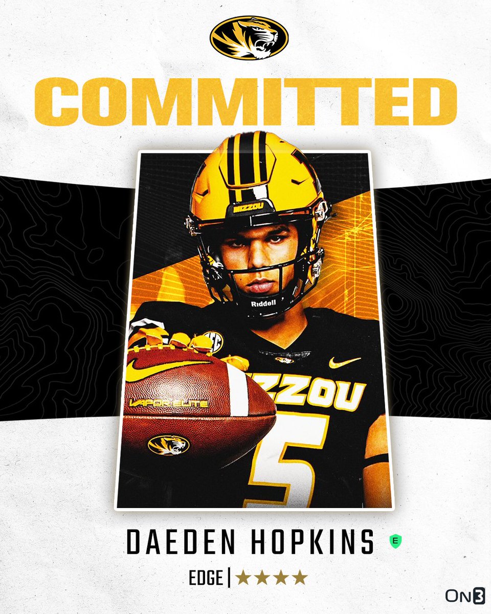 🚨BREAKING🚨 On3 4-star EDGE Daeden Hopkins has committed to Missouri🐯 Read: on3.com/college/missou…