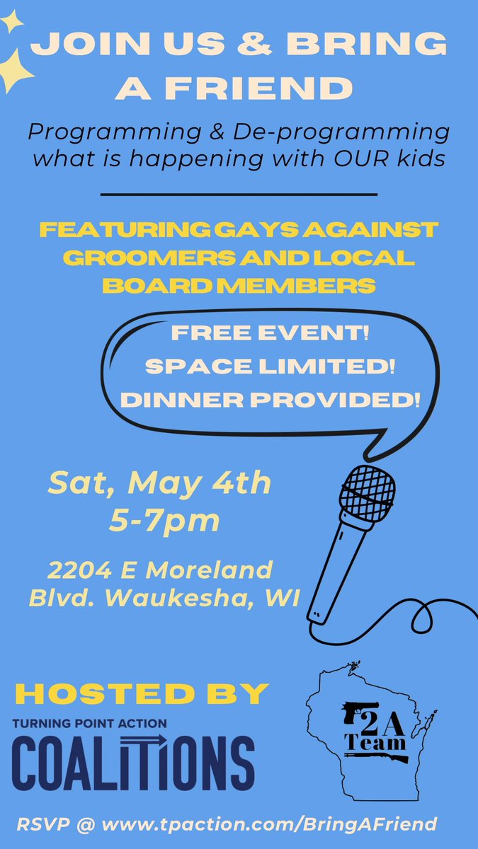 Any school board member attending this event in #Waukesha, #Wisconsin should be censured immediately. 
This is pure bigotry and hate and it has no place in our community. 
#TurningPointUSA #SupportOurLGBTQStudents 1/3
