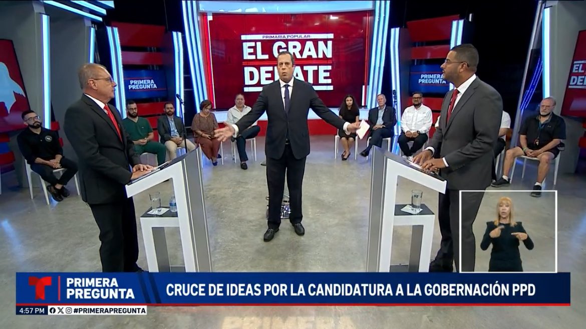 #TituLive: “Ready” #PrimeraPregunta para transmisión de #ElGranDebate entre Jesús Manuel Ortiz y Juan Zaragoza, precandidatos a gobernación por Partido Popular Democrático (Telemundo) 🗳️