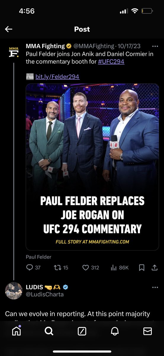 When will @MMAFighting just post who the out of country commentary team is as a whole instead of continuously using Roe Jogan’s name for clicks. #UFC301 #UFC297 #UFC294