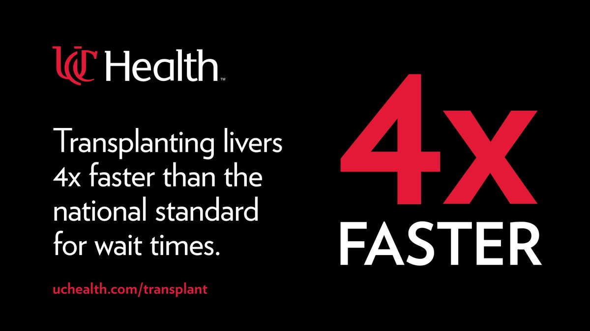 UC Health (@uc_health) on Twitter photo Our patients receive liver transplants 4X faster. 
Out of the 250 transplant centers in the U.S., UC Health ranked the best in liver transplants – transplanting livers four times faster than the national standard for wait times. #DonateLifeMonth Our patients receive liver transplants 4X faster. 
Out of the 250 transplant centers in the U.S., UC Health ranked the best in liver transplants – transplanting livers four times faster than the national standard for wait times. #DonateLifeMonth
