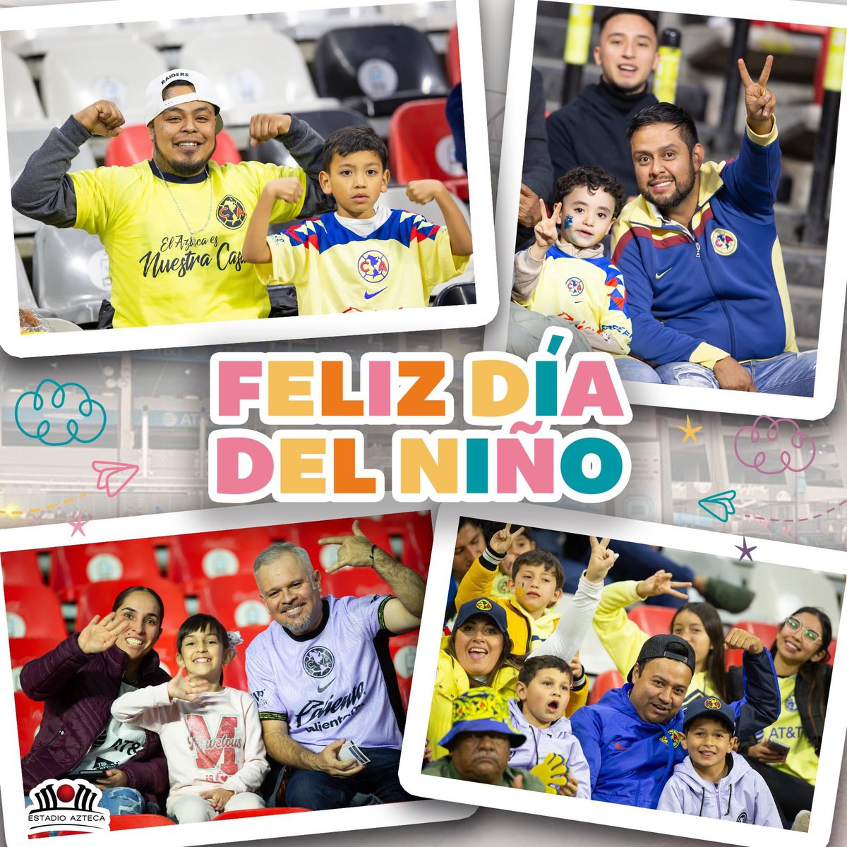 ¡Hoy celebramos la alegría, la inocencia y la felicidad de los más pequeños en el 𝐃í𝐚 𝐝𝐞𝐥 𝐍𝐢𝐧̃𝐨 𝐲 𝐥𝐚 𝐍𝐢𝐧̃𝐚! 👧👦 ¡Muchas 𝗳𝗲𝗹𝗶𝗰𝗶𝗱𝗮𝗱𝗲𝘀! 🎈 #FelizDíaDelNiño #EstadioAzteca #díadelniñoyniña