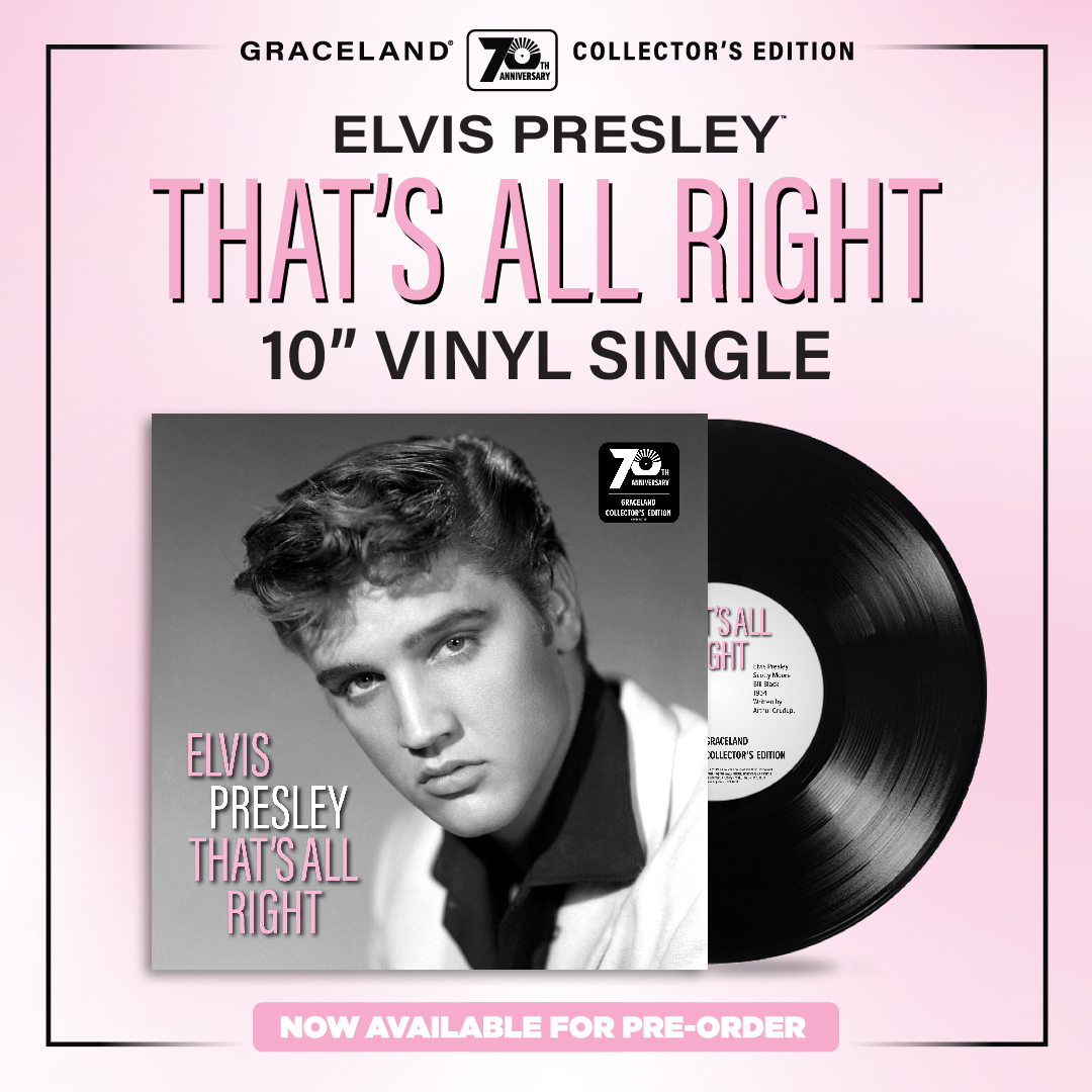 🎉Get ready to celebrate the 70th anniversary of Elvis Presley's iconic hit 'That's All Right' with this limited edition collector's vinyl single, available for pre-order now at ShopGraceland.com! Only 1954 copies available! 💿🎶 PRE-ORDER NOW: bit.ly/3xEzhT5