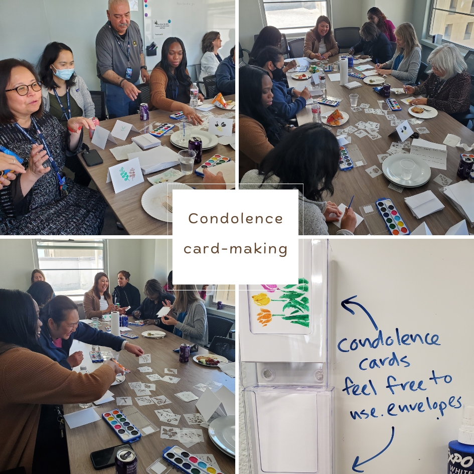 Dr. Evie Kalmar, Andreana Ososki, and Dr. Helen Chen hosted a condolence card-making spring lunch for GPEC. They had a wonderful time and created many watercolor cards – please feel free to stop by the 3rd floor of building one and help yourself to condolence cards, as needed!
