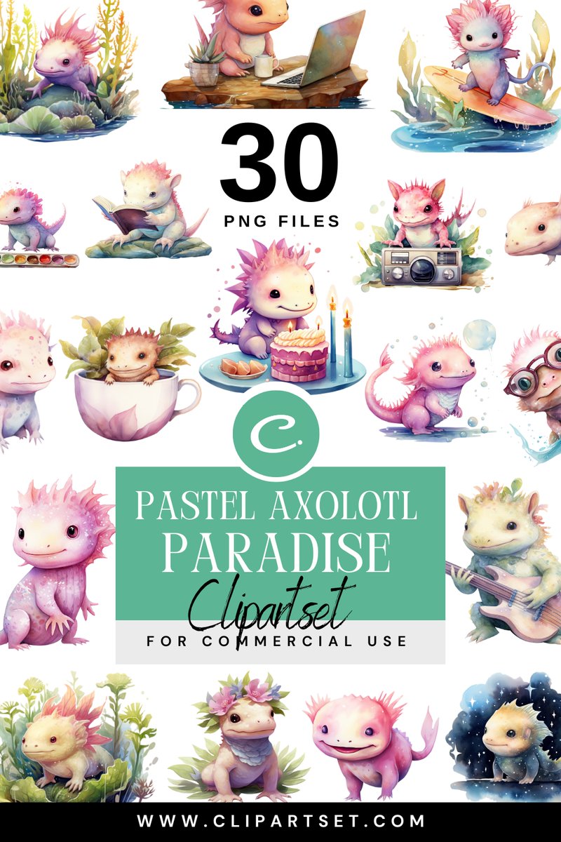 clipartset's tweet image. Make a Splash with Pink Axolotl Clipart! 🌸 Add a touch of whimsy to your projects with these charming creatures! #CreativeClipart #AxolotlObsession #EndangeredSpecies #ArtisticTouches #DownloadNow

300 DPI Transparent PNG Files | Size: 4096 x 4096 Pixels
clipartset.com/products/water…