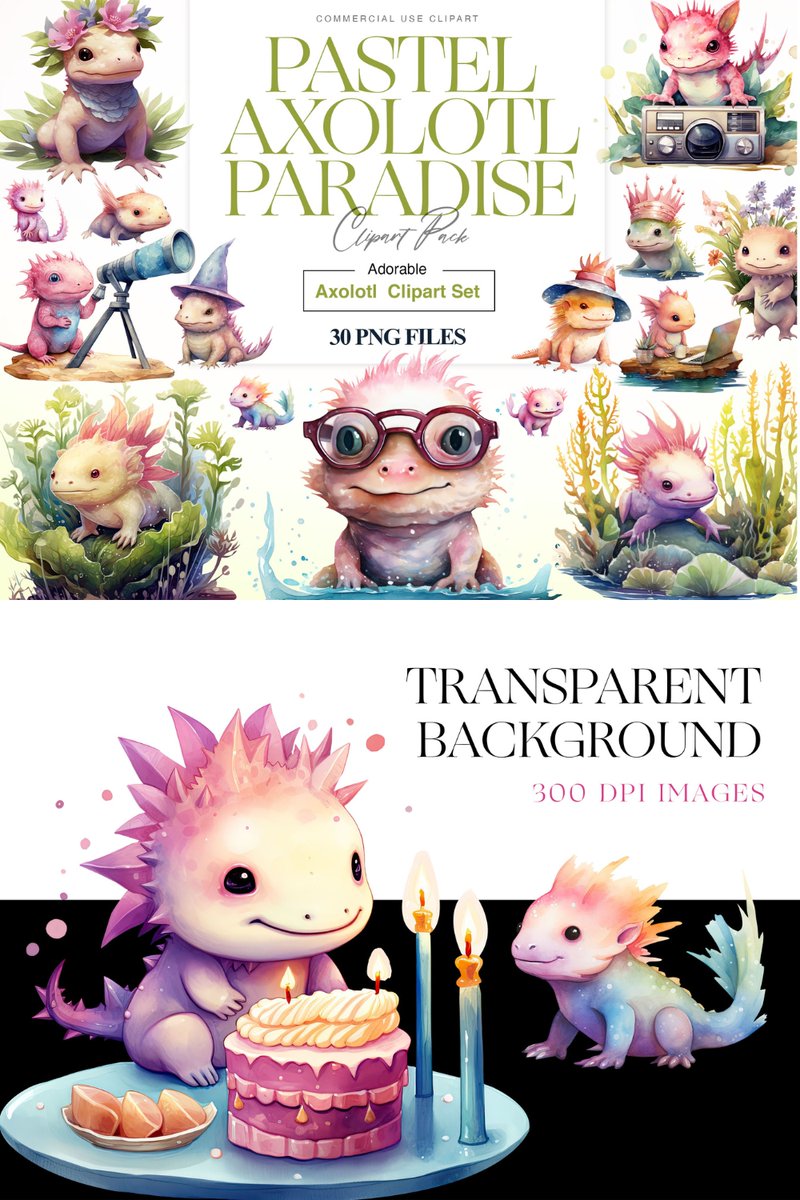 clipartset's tweet image. Make a Splash with Pink Axolotl Clipart! 🌸 Add a touch of whimsy to your projects with these charming creatures! #CreativeClipart #AxolotlObsession #EndangeredSpecies #ArtisticTouches #DownloadNow

300 DPI Transparent PNG Files | Size: 4096 x 4096 Pixels
clipartset.com/products/water…