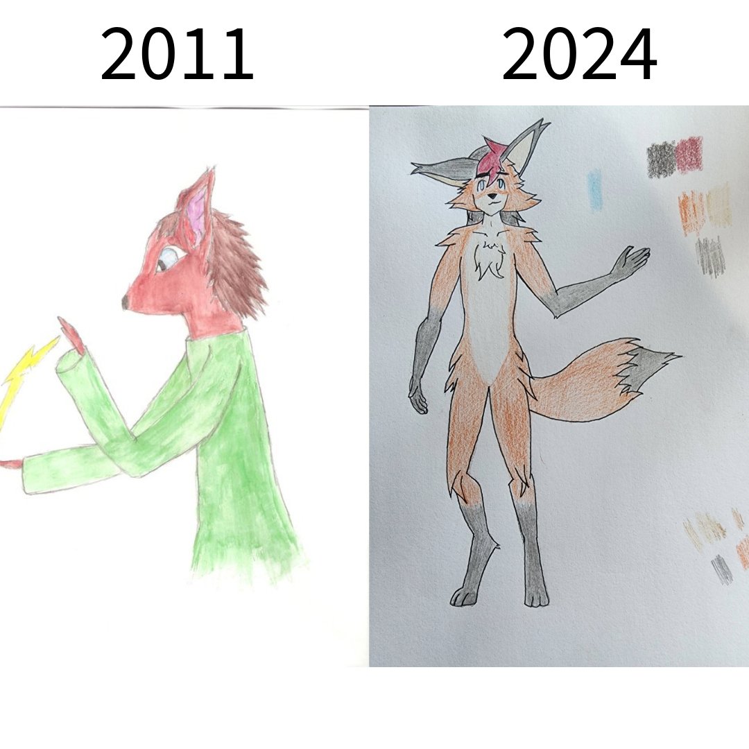 A comparison of my art from 2011 to the piece I just finished last week. #thenandnow #fursona