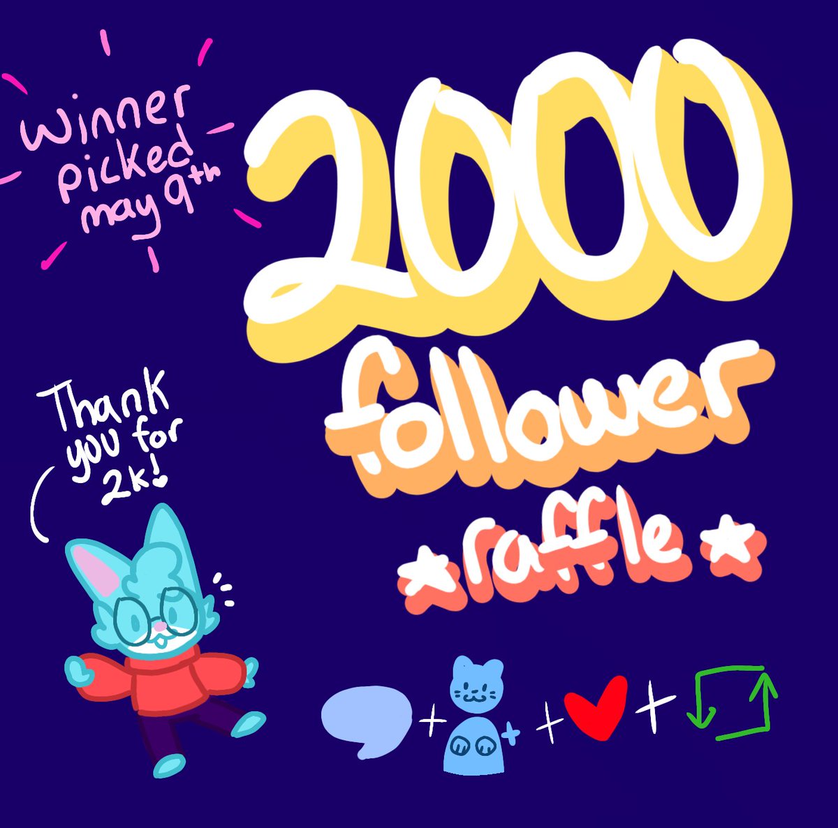 ⭐️2K ART RAFFLE⭐️
As a celebration for 2k follwers, one lucky silly will get a full body art of their OC and their pet/favorite animal. 
🌠 Follow (new follows welcome)
🌠 RT
🌠 Like
🌠 Comment your OC and your pet (If you don't have a pet you could show your favorite animal)