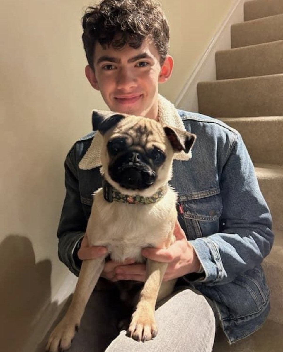 the way the pug looks both tiny and huge depending on who’s holding him is so adorable 😭
