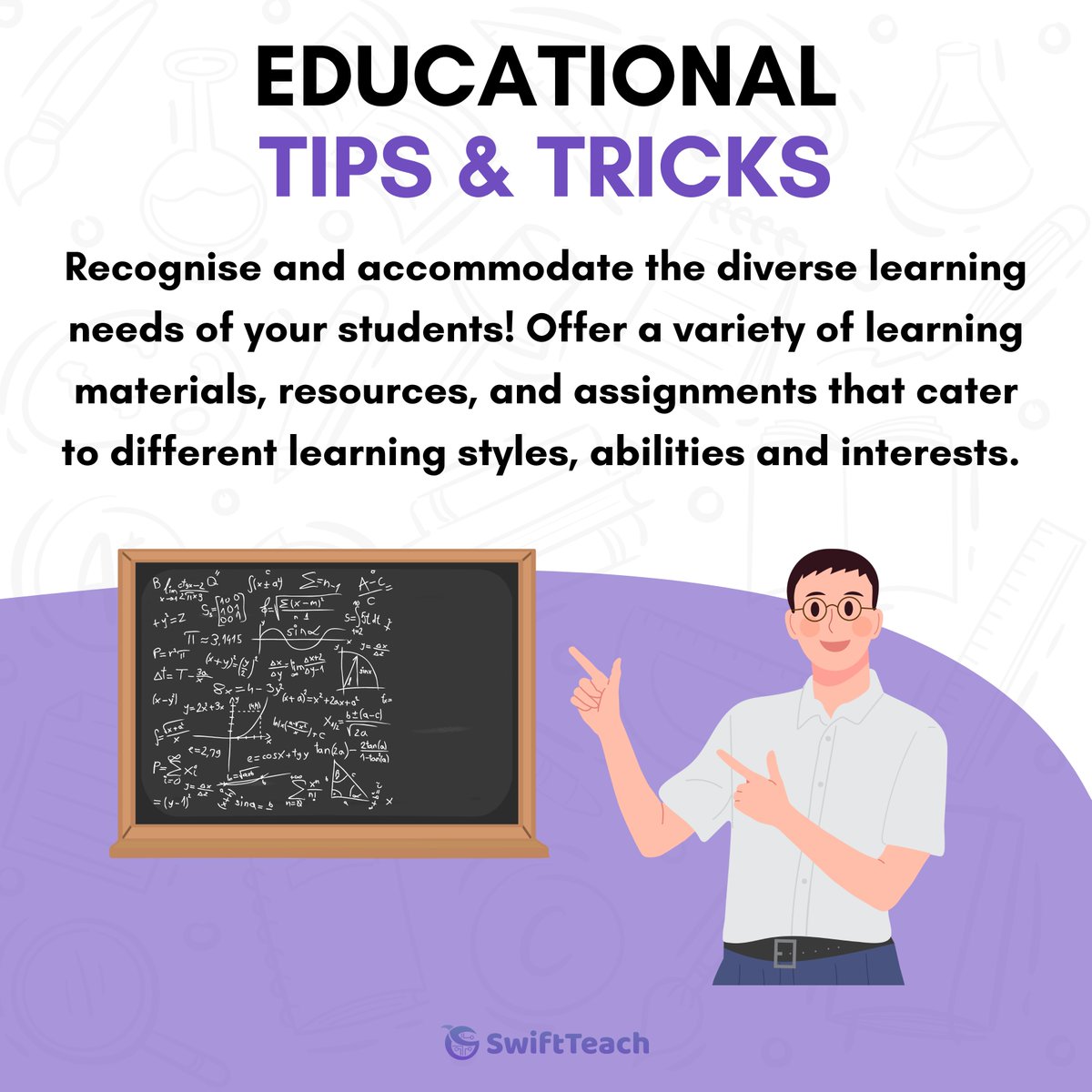 Every student is different… so don’t design lessons that only cater to one or two learning types 📚 Recognise and accommodate the diverse learning needs of your students! 👥 #teachertips #teacherhacks #techers #swiftteach