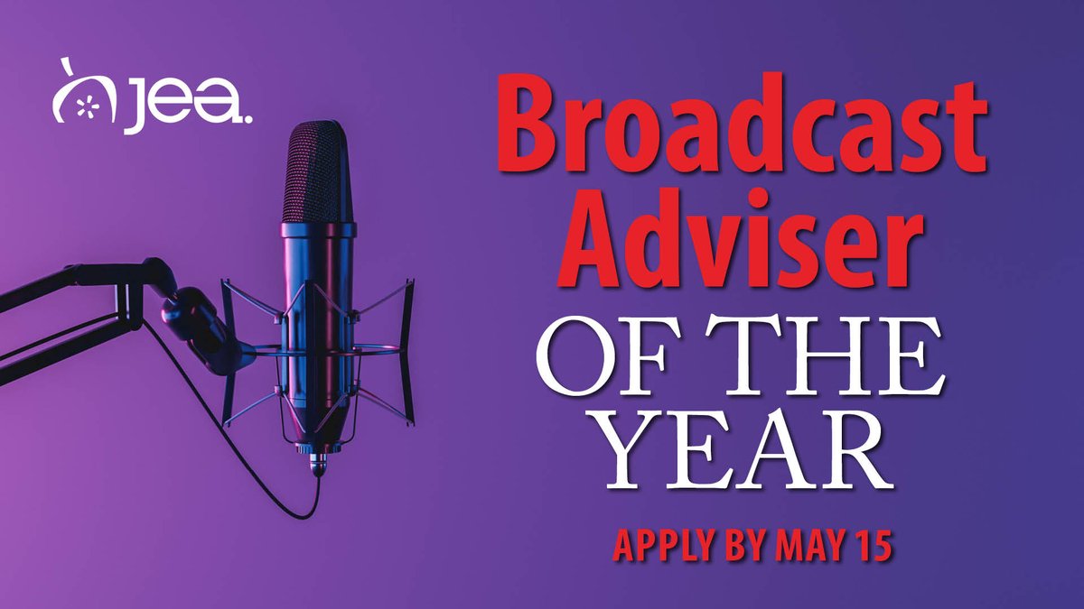 Applications for the 2024 Broadcast Adviser of the Year are due May 15. The Broadcast Adviser of the Year award honors outstanding high school advisers and their exemplary work. 🎥 📷 📷jea.org/wp/home/awards…