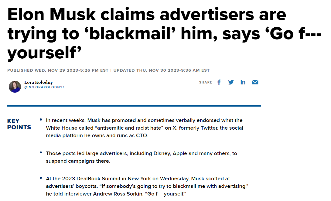 THO I HAVE BEEN SAYING IT 30 YRS – HI PERFORMANCE PEOPLE SWEAR MORE – ELON MUSK VALIDATED IT WHEN HE SAID – GO FVCK URSELF ON NATIONAL MORNING TV cnbc.com/2023/11/29/elo…