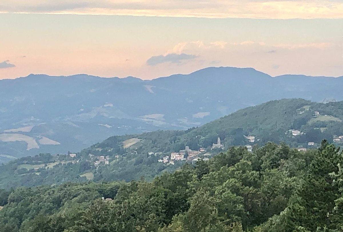 View from Camugnano near Bologna, Italy. Nearby here G. Marconi discovered radio signals and long distance communication “some” time ago 📻 . Tagliatelle with porcini🌳🍄 are awesome . Btw also #fsharp 💛🦔✨