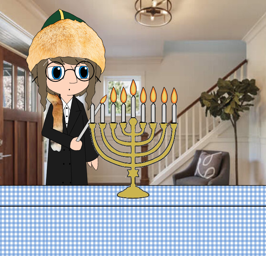 A photo taken on December 14, 2023, and Jacob is seen wearing the Bashkir traditional hat while lighting the 8th candle on the menorah during Hanukkah.