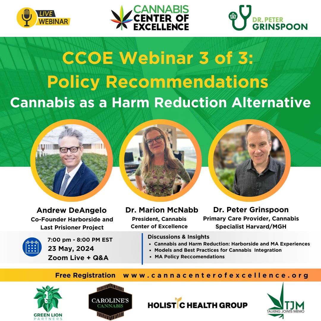 Very excited for CCOE Webinar 3 of 3 on May 23rd! Excited to announce that we will be joined by Andrew DeAngelo, Co-Founder of Harborside, Inc and of the Non-profit Last Prisoner Project! Register for the May 23 @ 7 PM Live Webinar for Free Today: loom.ly/sPU0Qes