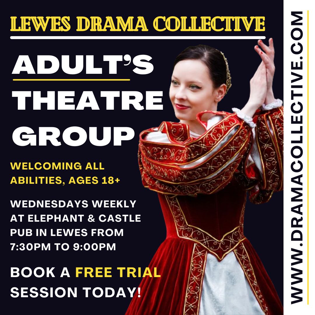 LewesDrama's tweet photo. Are you an aspiring thespian? 🎭 Do you have a desire to bask in stage lights? Ignite your passion for performance with our theatre group for mature students (18+) in Lewes 🇬🇧
 👉 Book a free taster class https://t.co/4uSHobA0pV #lewes #theatre #actor #performingarts #freebies https://t.co/9qzsPpMzSa