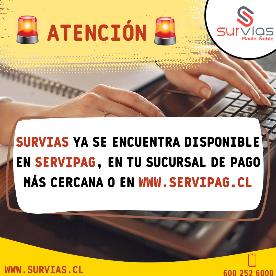 Survías   ya está disponible en Servipag para facilitar y agilizar tus pagos. Aprovecha   esta buena oportunidad. @servipagonline @serochile #Surviasteacompaña   #Servipag