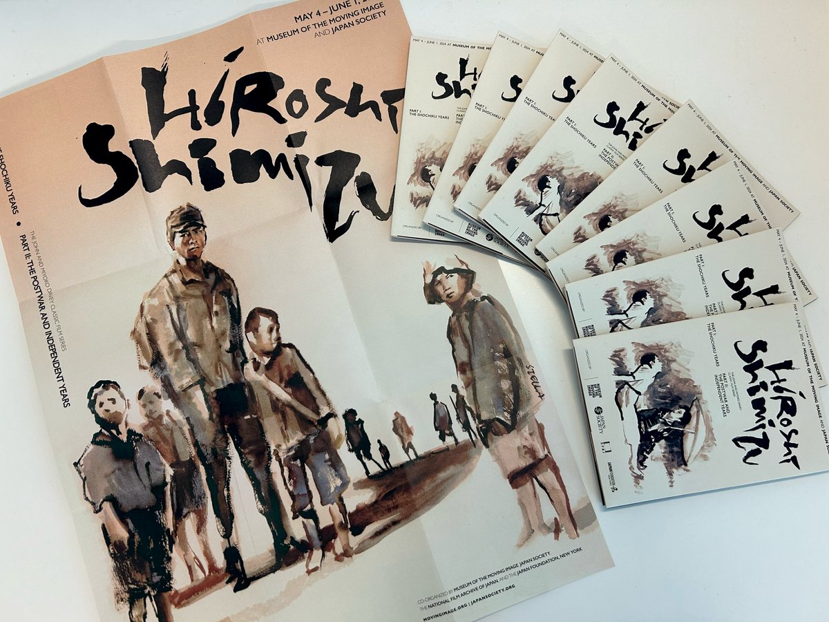 Feast your eyes on the just-arrived Hiroshi Shimizu retrospective brochures! Be sure to pick one up at MoMI or @japansociety. The centerpiece is a poster featuring artwork by @studiotstella. Part I: The Shochiku Years opens at MoMI this Sat, 5/4 🎟️ bit.ly/shimizu-at-momi