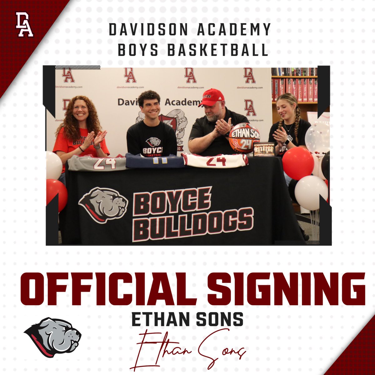 Davidson Academy Boys Basketball (@daboysbb) on Twitter photo Congratulations <a href="/ethan_sons/">Ethan Sons</a> on signing to go play basketball at Boyce College!
<a href="/BoyceBasketball/">Boyce Basketball</a> <a href="/BoyceCollege/">Boyce College</a> <a href="/athletics_da/">DA Athletics</a> <a href="/davidsonacademy/">Davidson Academy</a> <a href="/kharp12/">Kevin Harper</a> <a href="/fanopatterson/">Stefano Patterson</a> <a href="/jbmac25/">Jason McGehee</a> <a href="/MainStreetPreps/">Main Street Preps</a> <a href="/RussellV_MSP/">Russell Vannozzi</a> <a href="/Kreager/">๐๐๐ ๐พ๐๐๐๐๐๐</a> <a href="/MaxPreps/">MaxPreps</a> <a href="/PrepHoopsTN/">Prep Hoops Tennessee</a> Congratulations <a href="/ethan_sons/">Ethan Sons</a> on signing to go play basketball at Boyce College!
<a href="/BoyceBasketball/">Boyce Basketball</a> <a href="/BoyceCollege/">Boyce College</a> <a href="/athletics_da/">DA Athletics</a> <a href="/davidsonacademy/">Davidson Academy</a> <a href="/kharp12/">Kevin Harper</a> <a href="/fanopatterson/">Stefano Patterson</a> <a href="/jbmac25/">Jason McGehee</a> <a href="/MainStreetPreps/">Main Street Preps</a> <a href="/RussellV_MSP/">Russell Vannozzi</a> <a href="/Kreager/">๐๐๐ ๐พ๐๐๐๐๐๐</a> <a href="/MaxPreps/">MaxPreps</a> <a href="/PrepHoopsTN/">Prep Hoops Tennessee</a>
