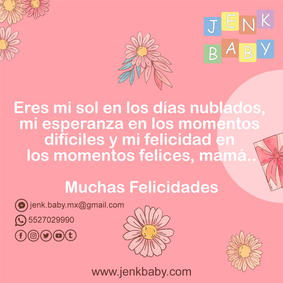 Eres mi sol en los días nublados, mi esperanza en los momentos difíciles y mi felicidad en los momentos felices, mamá..Muchas Felicidades
📷55 2702 9990
Síguenos: instagram.com/jenk.baby/
Visita nuestro sitio: jenkbaby.com
#jenkbaby #felizdiamama #felicidadesmama