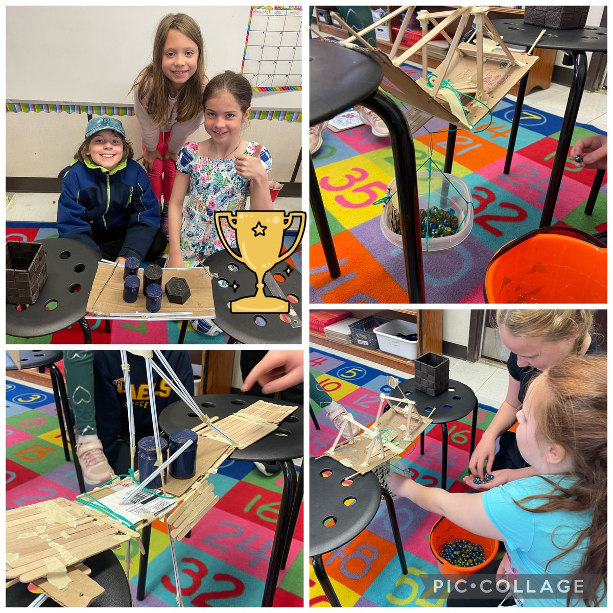 Students designed bridges, selected &amp; purchased materials at our class store, &amp; ultimately built their bridges. 🌉 Our winning bridge held over 3 kg 🥇🏆😮 This team reinforced the cardboard with wooden skewers. Bravo to all the students on their innovation and teamwork!