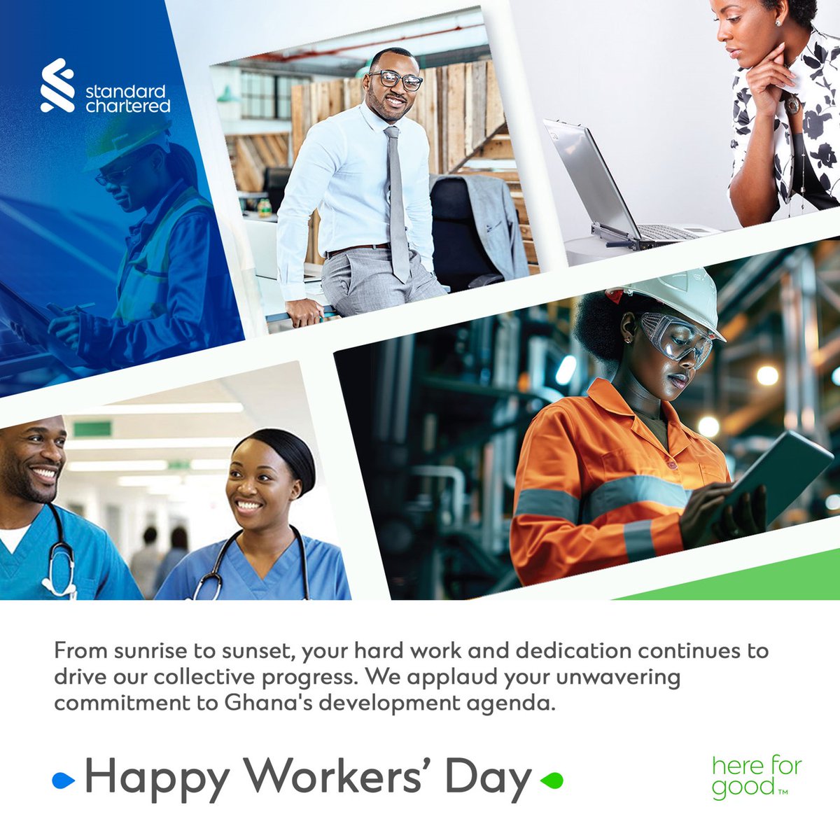 Embrace May Day and reward yourself for all your hard work. Dive into the activities you adore from sunrise until sunset; knowing your dedication fuels our shared journey forward. Happy May Day! #StanChartGhana #HappyWorkersDay