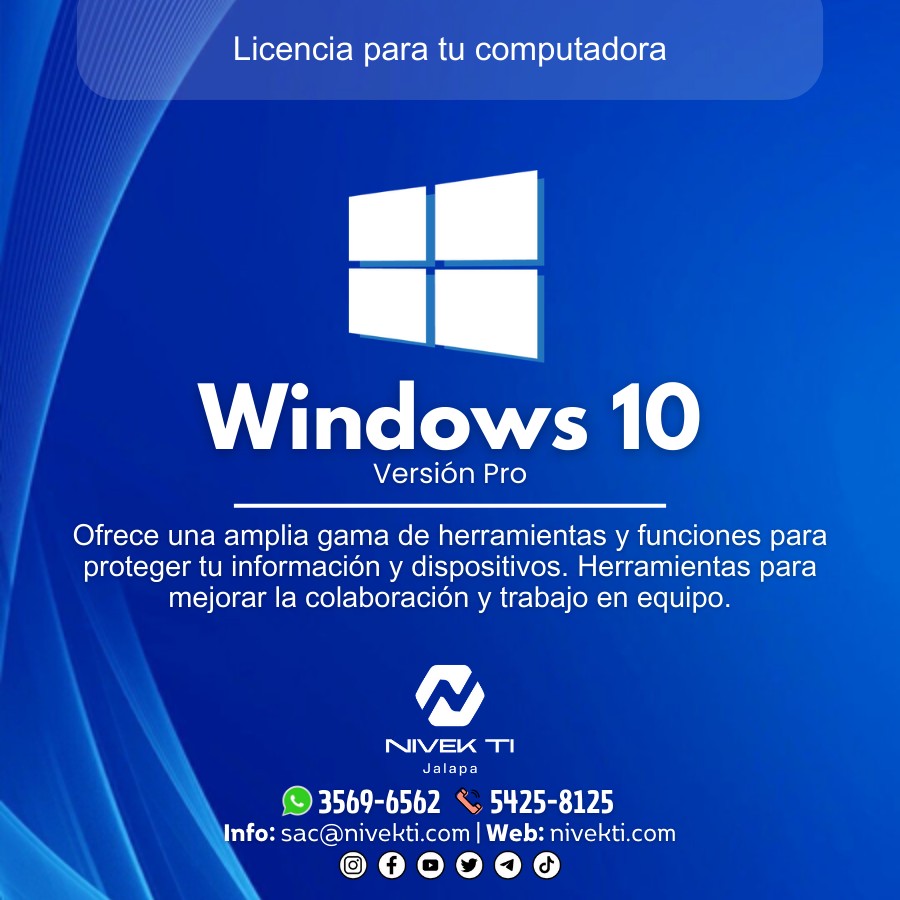 Windows 10 Pro ofrece una amplia gama de herramientas y funciones para proteger tu información y dispositivos. Incluye 𝗟𝗶𝗰𝗲𝗻𝗰𝗶𝗮 y 𝗠𝗶𝗰𝗿𝗼𝘀𝗼𝗳𝘁 𝗢𝗳𝗳𝗶𝗰𝗲 𝟮𝟬𝟭𝟵 | 𝗪𝗵𝗮𝘁𝘀𝗔𝗽𝗽: 📷 3569-6562 | 𝗦𝗼𝗽𝗼𝗿𝘁𝗲: 📷 5425-8124 | Servicio en #Jalapa